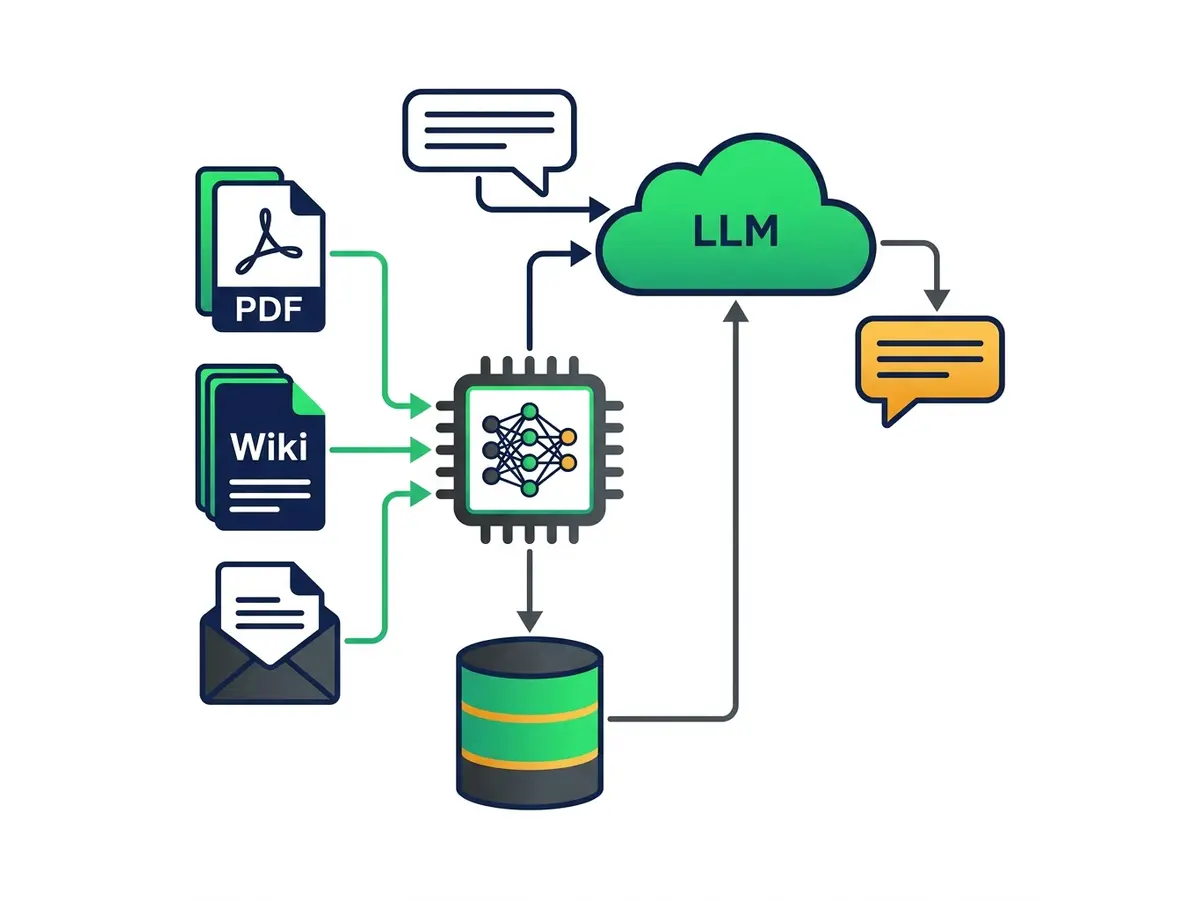 RAG architecture showing document ingestion, vector database, retrieval, and augmented generation